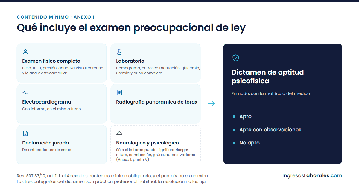 Diagrama del contenido mínimo del Anexo I y del dictamen en el que termina el preocupacional.